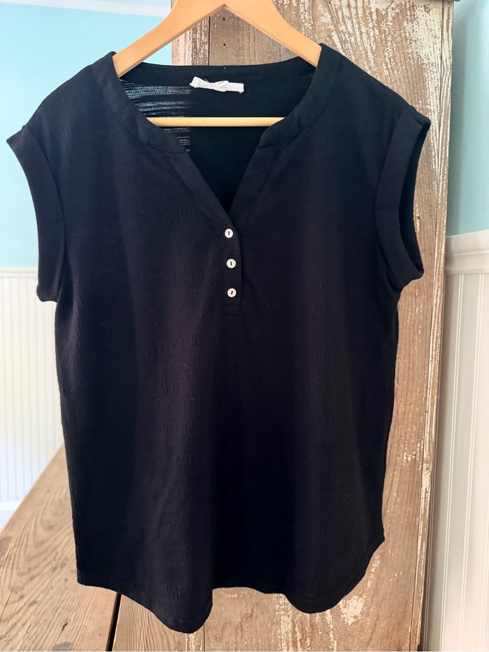 Jane and Delancey Black Short Sleeve Henley Top